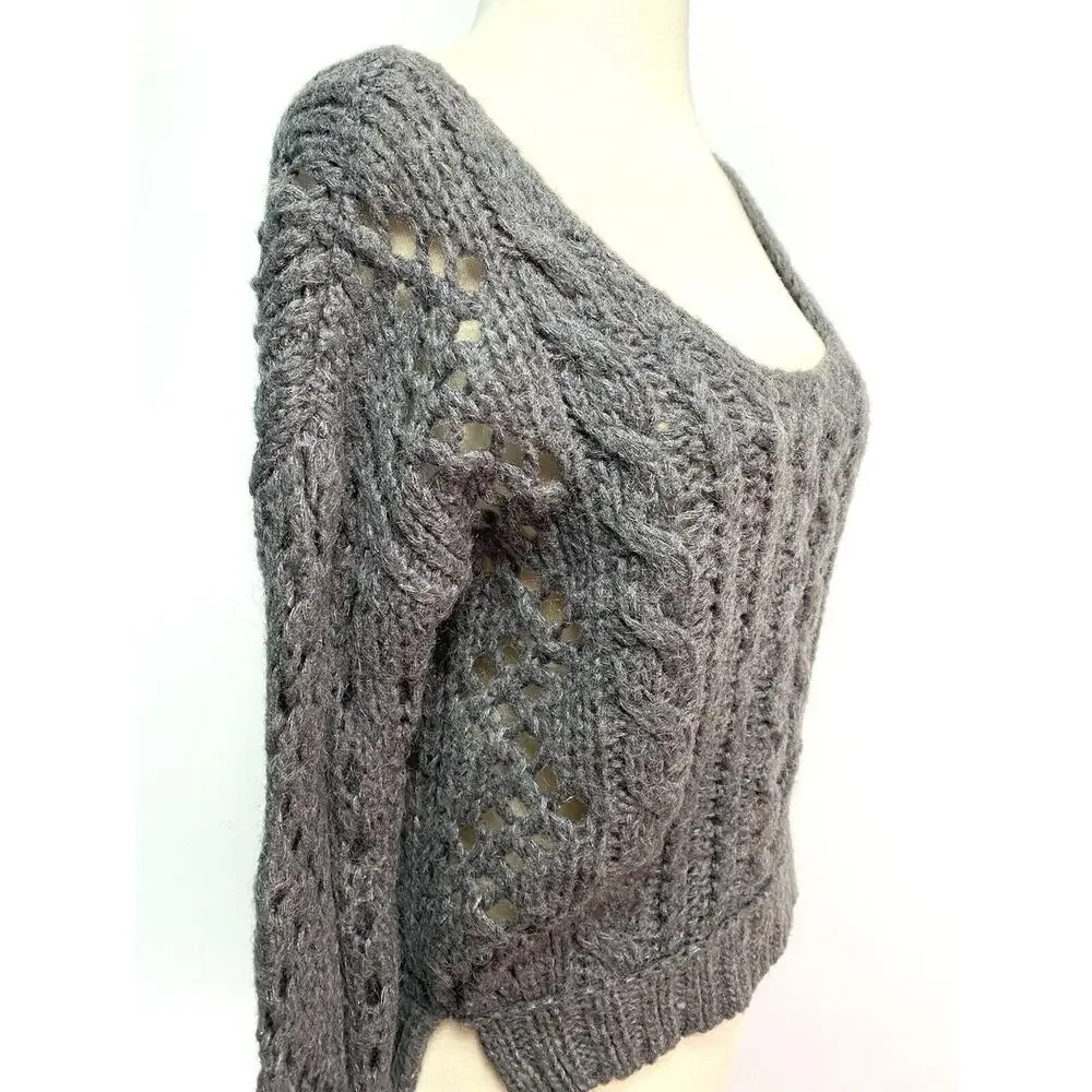 XS Free People Grey Crop Knit Sweater